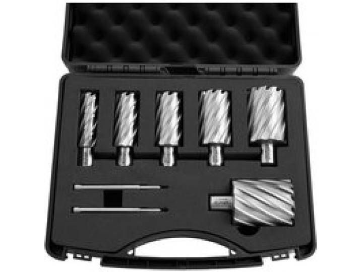 VEVOR Kit de Fraises Annulaires HSS, 8 Pièces, Fraises à Carotter pour Perceuse Magnétique, Queue Weldon, Profondeur 50,8 mm, Diamètre 22,22 à 50,8 mm, 6 Tailles et 2 Goupilles Pilotes en Coffret