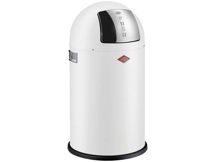 Mülleimer WESCO Pushboy Junior , weiß (weiß matt), B:35cm H:63cm T:35cm, Stahlblech, Mülleimer, Mülleimer, Abfallsammler 22 Liter