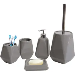 5-teiliges Badset MCW-C71, WC-Garnitur Badezimmerset Badaccessoires, Keramik ~ grau