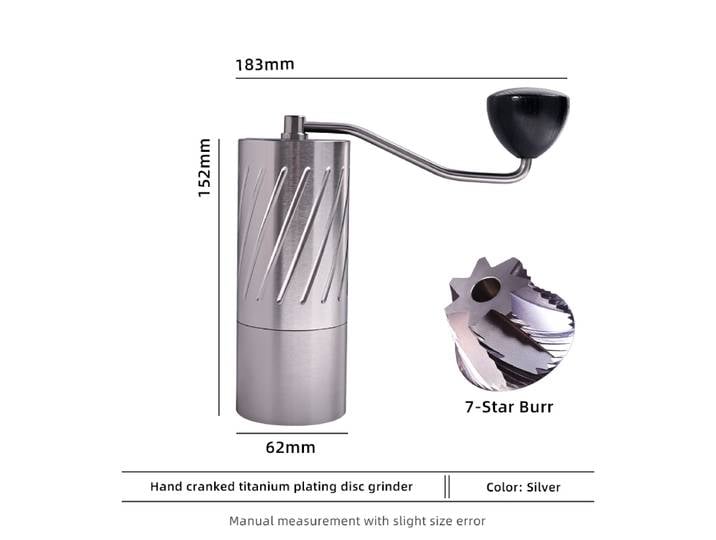 Moulin à café manuel CAFOVO MG160C, meule conique en acier inoxydable à 7 cœurs, moulin à café manuel réglable, corps en alliage d'aluminium