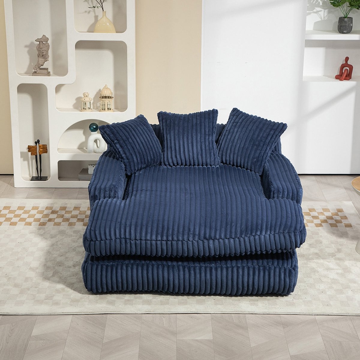BLACKCOLORS Moderne Cloud Couch Corduroy Slaapbank met 3 Kussens, Marineblauw