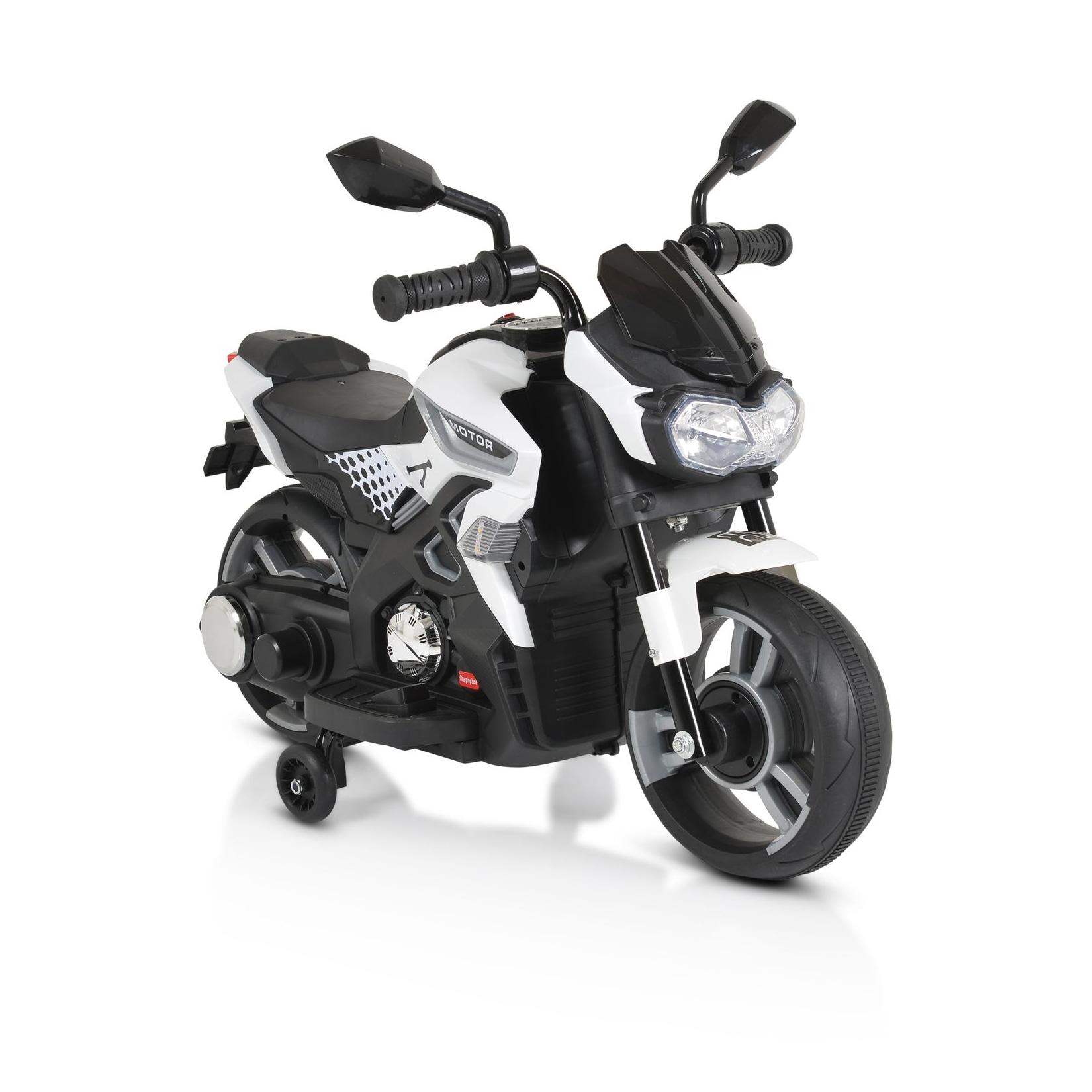 Moni Kinder Elektromotorrad Houston 1188F Musik, MP3, Scheinwerfer, Stützräder weiß