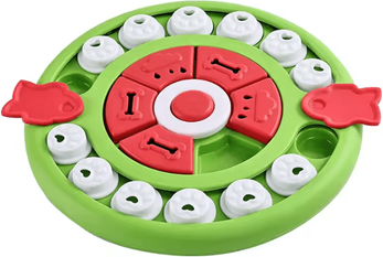 Inspire Curations SpinTreat Interactive Slow Feeder Puzzle Toy For Cats round Pizza Green