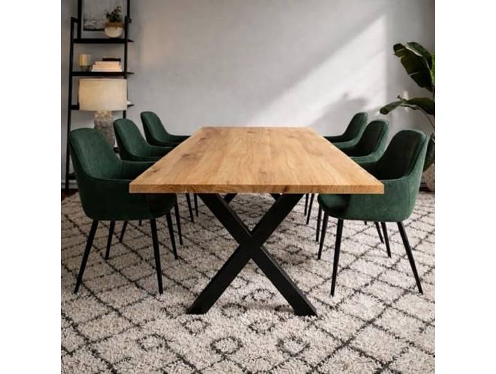 ABL HOLZ-ZENTRALE Massivholztisch Eiche 240x100 cm gerade Kante – Esszimmertisch mit 4 cm Tischplatte & X-Gestell aus Metall – moderner Esstisch, handgefertigt, Natürlich geölt