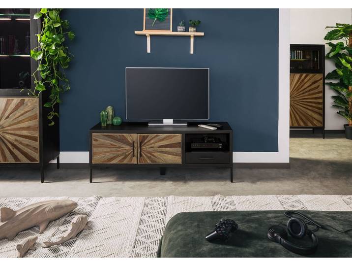 TV-Board Sheesham 136x45x50 schwarz lackiert SUN #105
