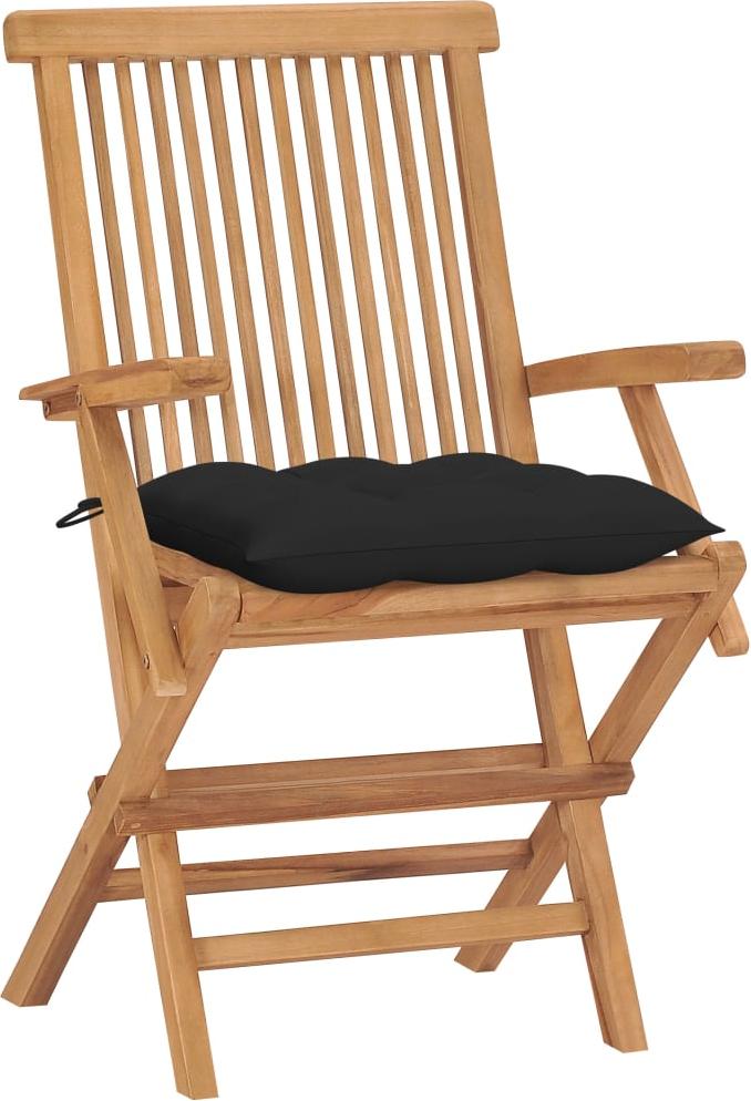 vidaXL Klappstühle mit schwarzen Kissen, 4 Stück, Massivholz Teakholz