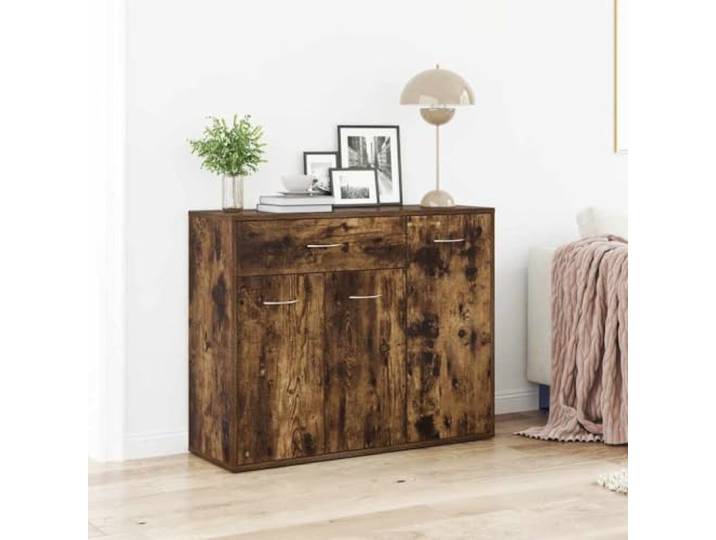 HEFZGDB Minimalistisches Sideboard Räuchereiche Holzwerkstoff mit Schublade und Türen für Stauraum als praktisches Sideboard mit Stabiler Oberplatte zur Aufbewahrung Multimedia im