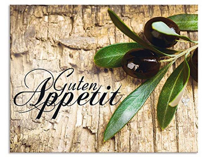 ARTland Spritzschutz Küchenrückwand aus Alu für Küche Herd Spüle 70x55 cm (BxH) mit Motiv Kräuter Olive Guten Appetit Olivenzweig Holzoptik Braun H6ZI