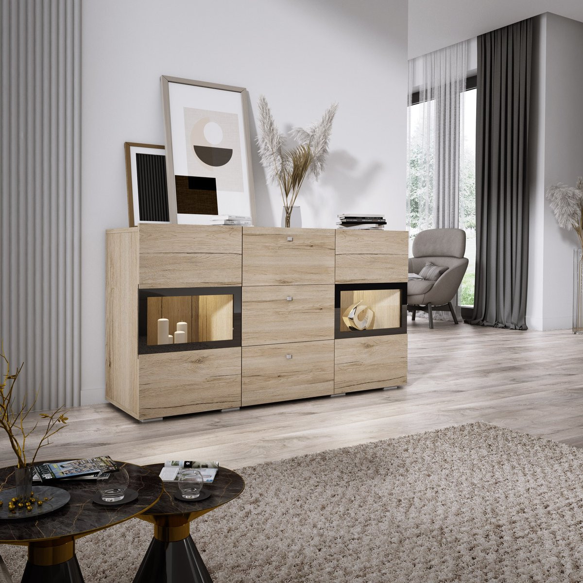 Meubel Square Dressoir Belix Eiken Sanremo Commode met LED-verlichting
