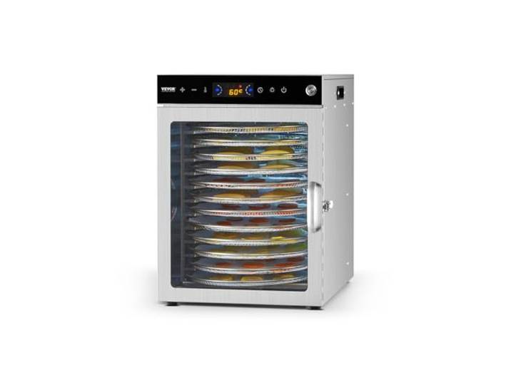VEVOR Dörrgerät Dörrautomat 12 Edelstahlschalen, elektrischer 800 W Futtertrockner mit Einstellbarer Temperatur, Gefriertrockner für Trockenfleisch Fleisch Obst Gemüse Kräuter Hundeleckerlis