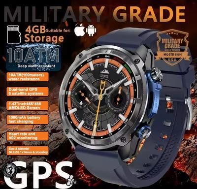 Inspire Select T Rex3 Pro GPS Offline Map Smart Watch AMOLED Military Waterproof Fitness Tracker With Bluetooth Call blue 4gb Offline Map