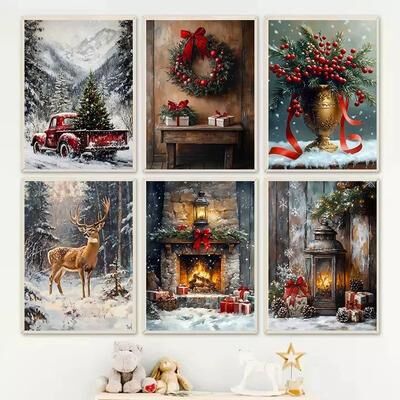 Inspired Living Vintage Red Truck Christmas Canvas Wall Art For Cozy Farmhouse Winter Decor 30x40cm 5