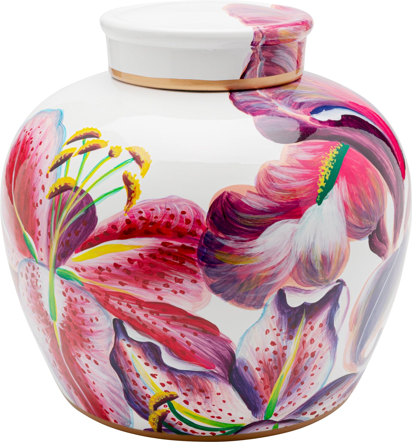 Dose KARE DESIGN "Dekodose Lillies", bunt (rosa), H:28cm Ø:27cm, Porzellan, Aufbewahrungsboxen, Dose, ideal für Schmuck, Schlüssel, Kleingeld, Haargummis u.a. Kleinteile rosa 1 Stk., B/H/T: 28cm Ø 27cm, Blumen