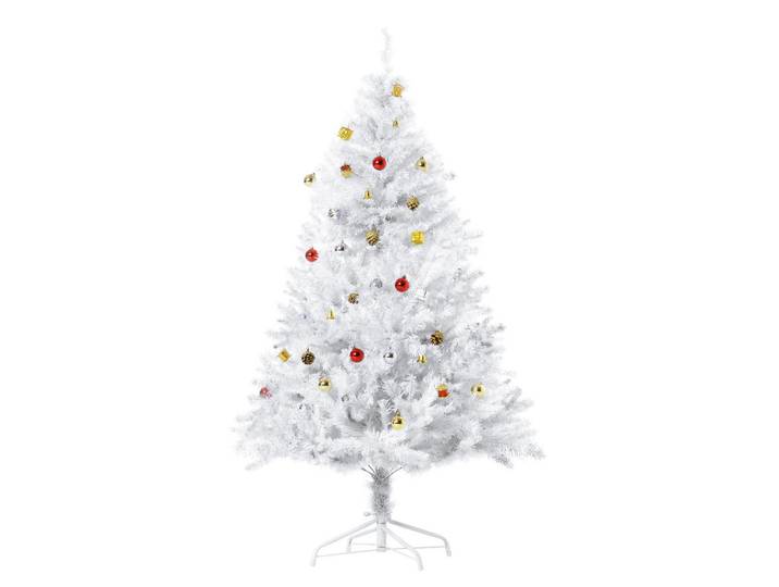 Homcom Weihnachtsbaum Christbaum Tannenbaum 150/180cm PVC 680 Spitze inkl. Deko Weiß, Metall, 150 cm, Dekoration, Weihnachtsdekoration, Christbaum & Zubehör