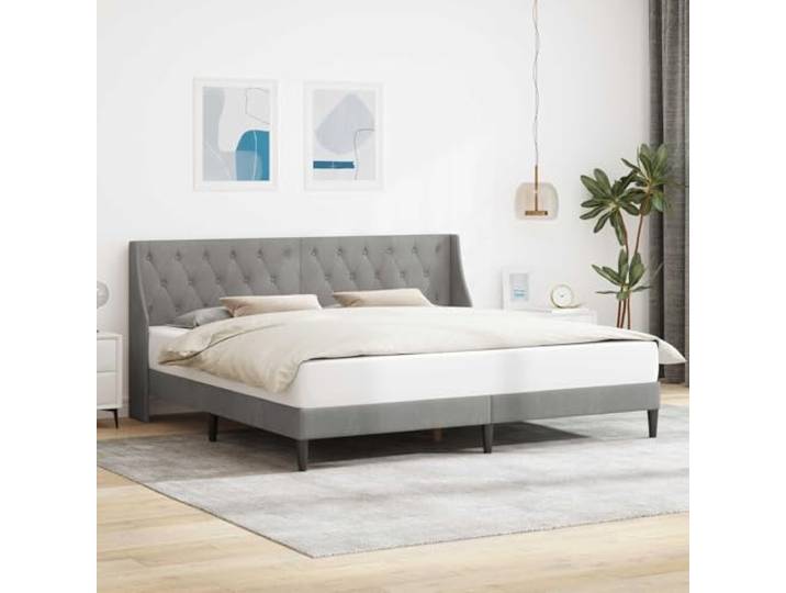WDGJJFECNMUEHI Samtbezug Modernes Design Bettgestell Hellgrau 180 x 200 cm Bettrahmen mit Kopfteil Hellgrau 180x200 cm Samt Bettgestell mit Lattenrost Polsterbett Modernes Design Stabil