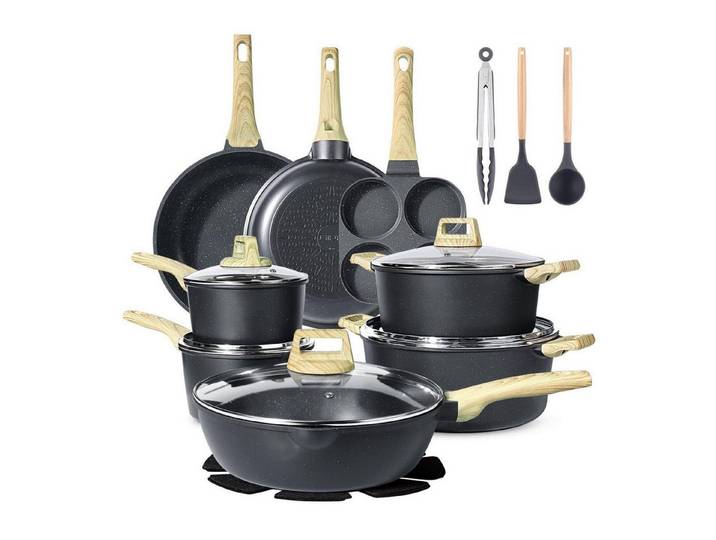 LuxusKollektion Pfannen-Set Keramik Topf- und Pfannen-Set 22-tlg. Grau