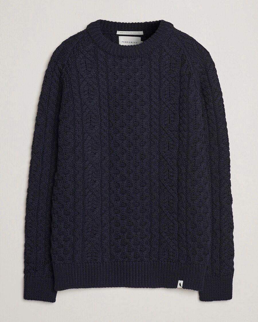 Peregrine Hudson Wool Aran Knitted Jumper Navy