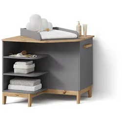 WICKELKOMMODE Mailo Grau/Artisan mit Tür