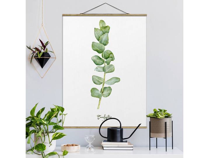 Tableau déco Aquarelle Eucalyptus Tissu Blanc 50 x 66cm