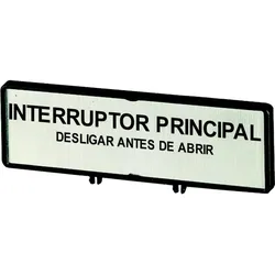 Eaton 205558 Träger mit Schild, verwendbar für T5, T5B, P3, 88 x 27 mm, beschriftet mit Standardtext ”Hauptschalter nur in 0-Stellung öffnen”  - 25 Stück