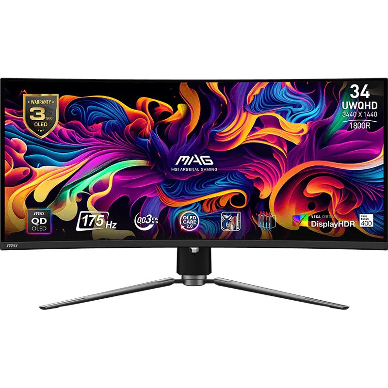 34" (86,36cm) MSI MAG 341CQPDE QD-OLED schwarz 3440x1440 1xDisplayPort 1.4a / 1x USB-C mit Displayport / 2x HDMI 2.1