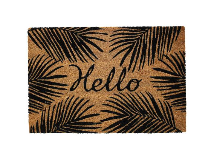 Fussmatte aus Kokosfasern, Schmutzfangmatte Hello, schwarz, braun, 40 x 60 cm