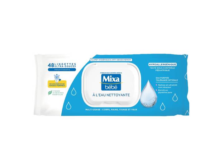 Mixa Baby Eau Nettoyante Hypoallergénique Lingettes pour Bébé - 48 Pièces