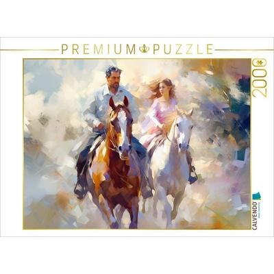 CALVENDO Puzzle Ein Paar reitet los | 2000 Teile Lege-Größe 90x67cm Foto-Puzzle für glückliche Stunden