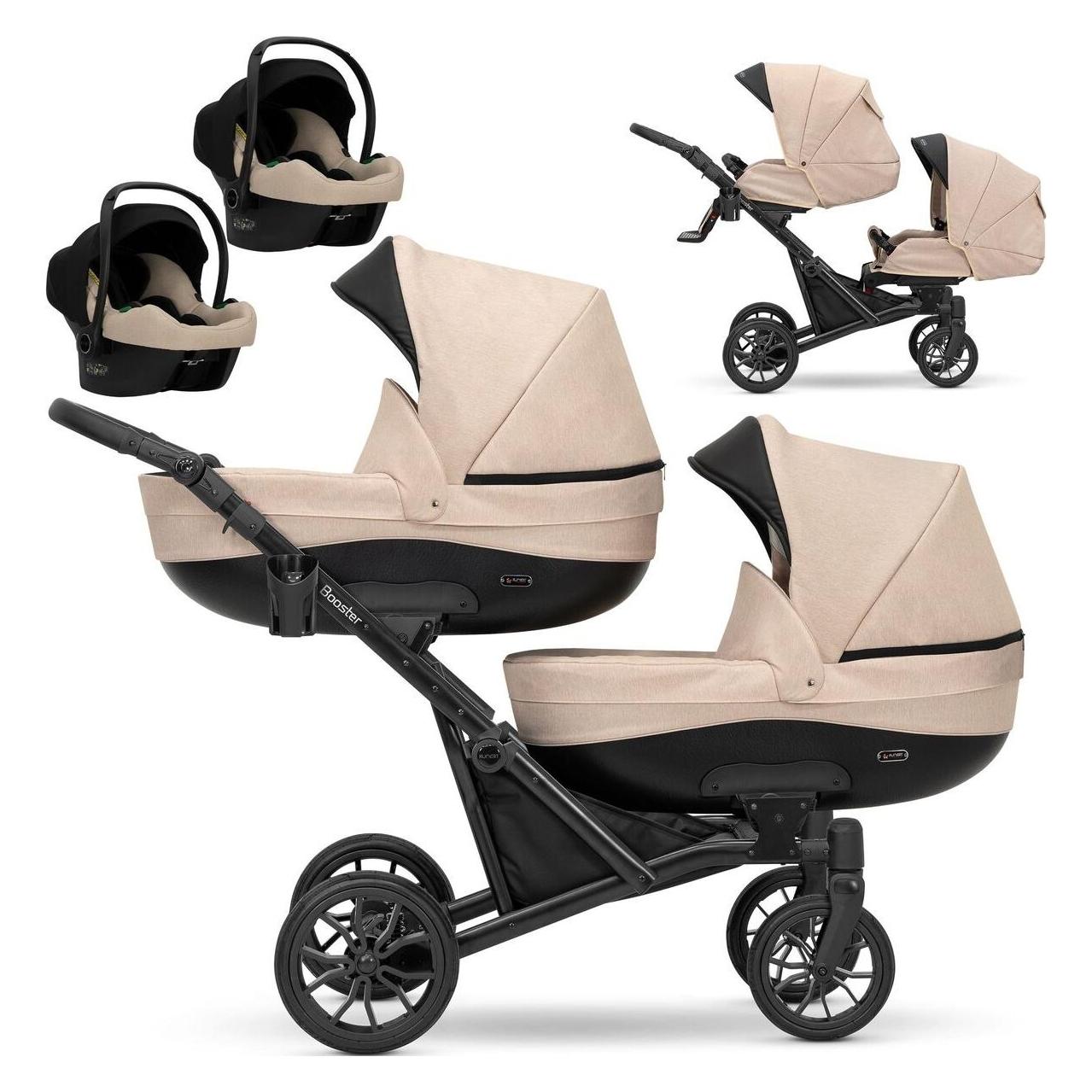 Kunert 3-in-1 Zwillingskinderwagen BOOSTER mit schwarzem Rahmen und umfangreichem Zubehör (65399385)