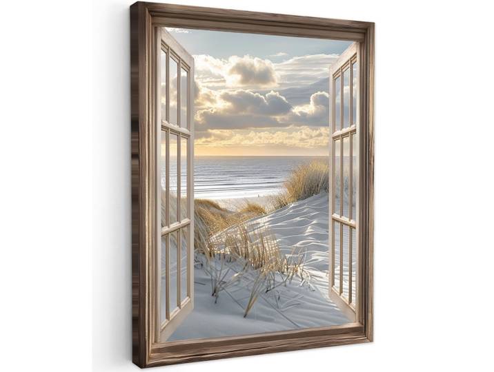 LEINWANDBILD Ausblick - Strand - Dünen - Meer - Natur Wandbild Wohnzimmer 60x80 cm