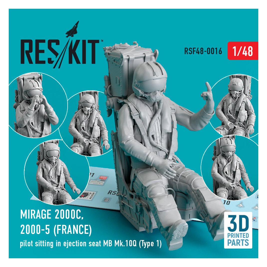 ResKit Mirage 2000C, 2000-5 (FRANCE) pilot sitting in ejection seat MB Mk.10Q (Type 1) (3D Printed) (RSF48-0016)