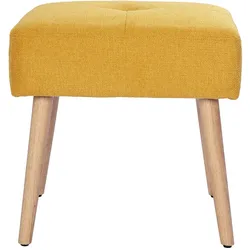 Niedriger Hocker aus Stoff mit strukturiertem Samteffekt in Senfgelb und hellem Massivholz H46 cm GUESTA