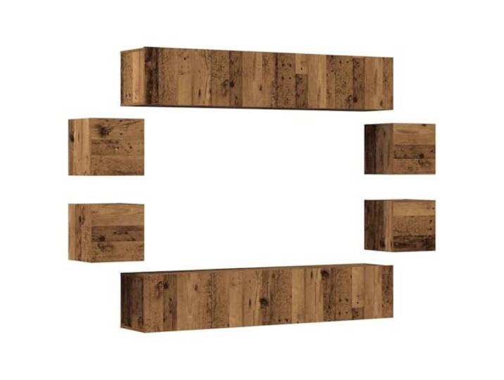 Roanoer 8-TLG. TV-Schrank-Set Wandmontage Altholz-Optik Holzwerkstoff Flexibles 8-teiliges Hängeboard-Set für Wohnzimmer & Schlafzimmer: Modulares Design mit flexibler Türmontage.