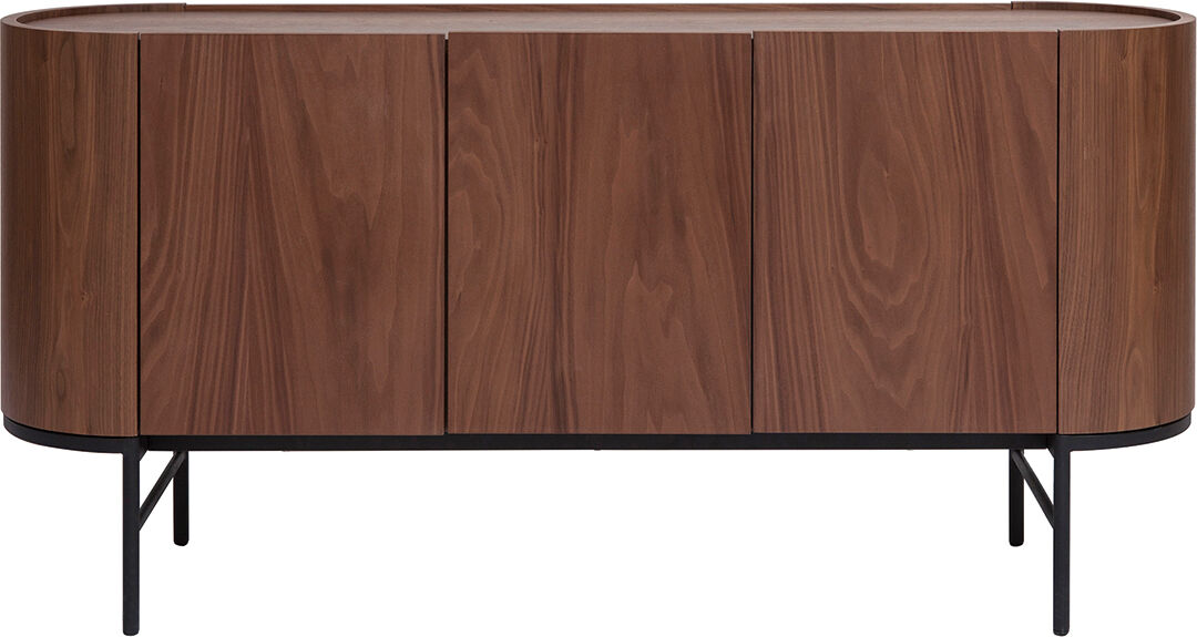Miliboo Design-Sideboard dunkles Walnussfurnier und schwarzes Metall 3 Türen B160 cm SKYE