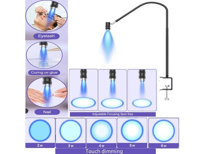 Lampe de polymérisation de colle UV 5V USB 6W, perruque de greffage, lampe d'extension de cils, lampe de manucure UV, réglage de mise au point en watts réglable