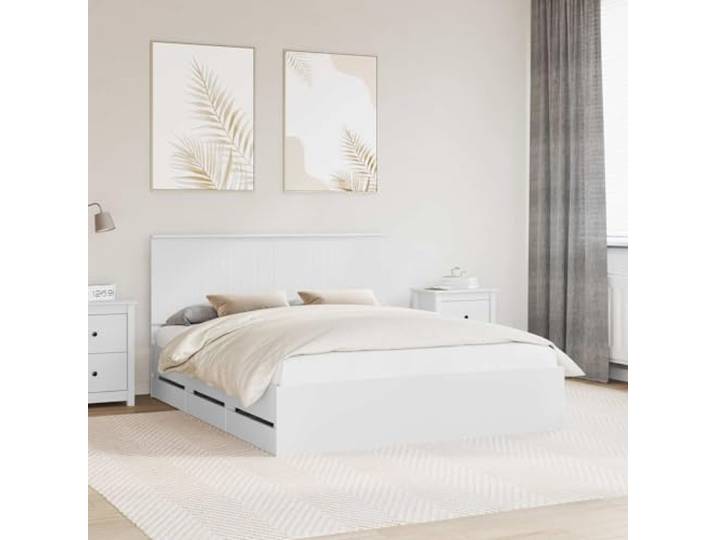 KTHLBRH Bettgestell weiß 160 x 200 cm aus technischem Holz Minimalistisches Design, selbsttragend, feste Latten, versteckte Schubladen, einfache Wartung