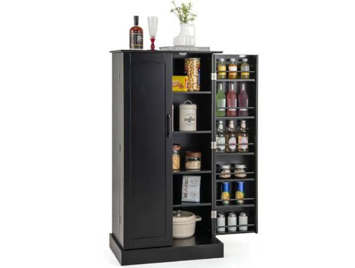 Helloshop26 20_0012703 Aufbewahrungsschrank, 1 Küchenschrank, 60 x 40 x 120 cm, multifunktional und modern, aus MDF, Schwarz