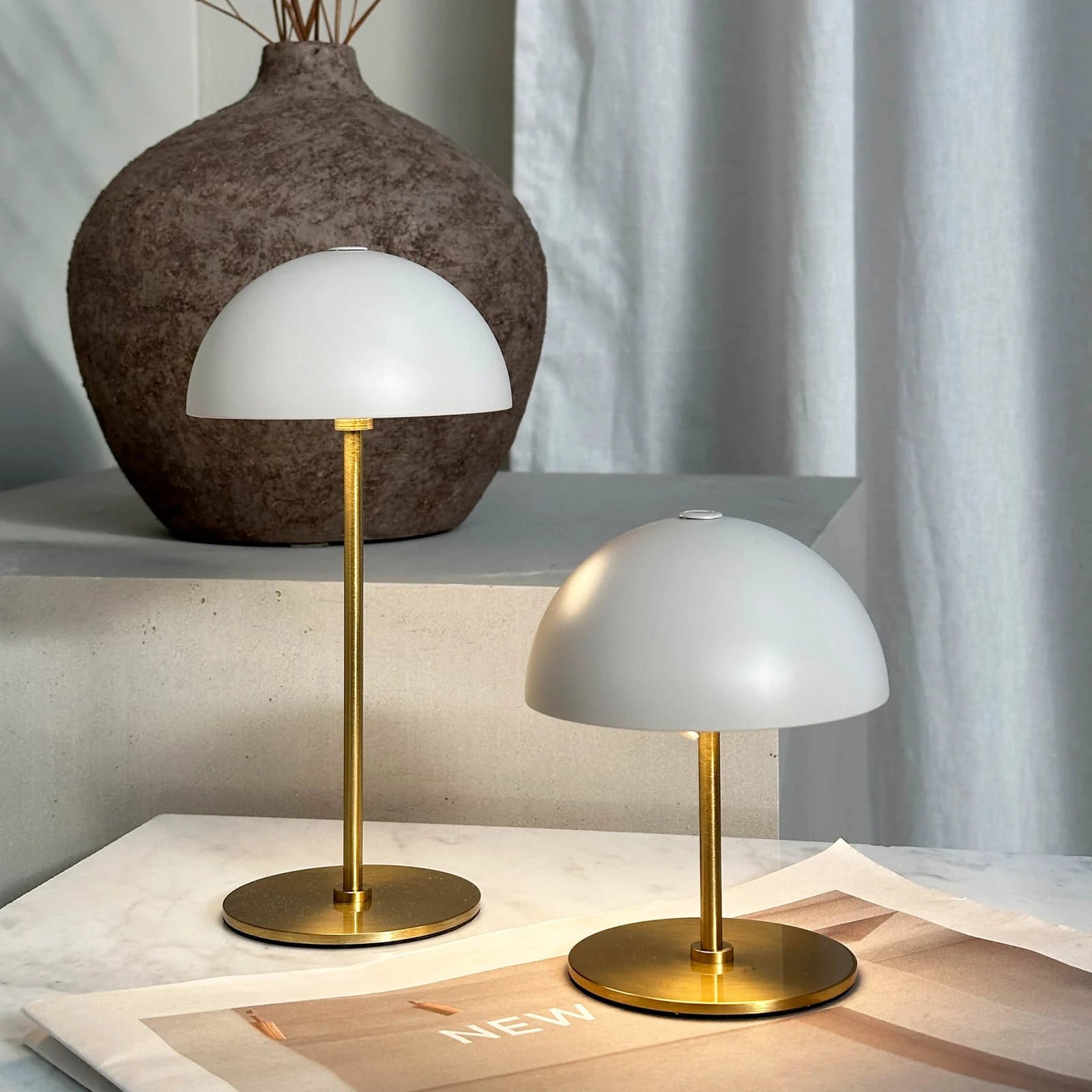Dyberg Larsen Along LED tafellamp op oplaadbare batterij, beige, set van 2
