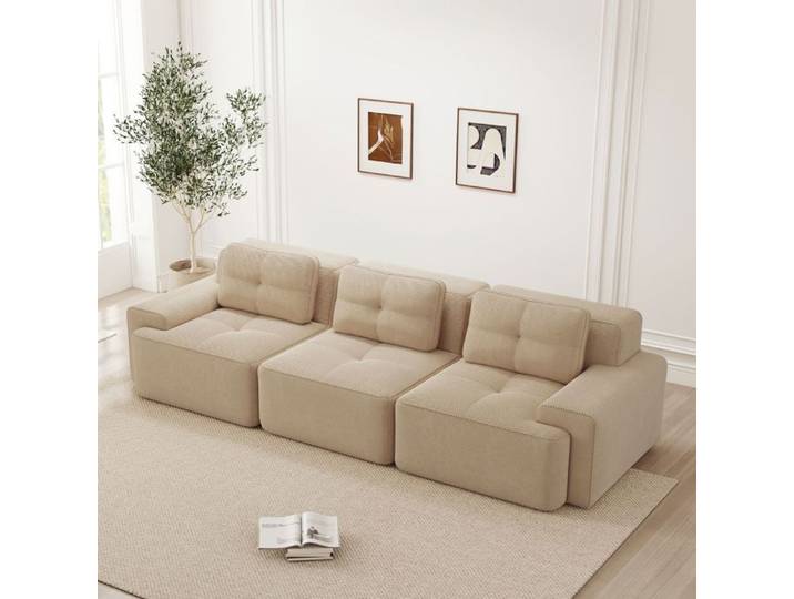 Canapé cloud 3 places beige en velours côtelé modulaire