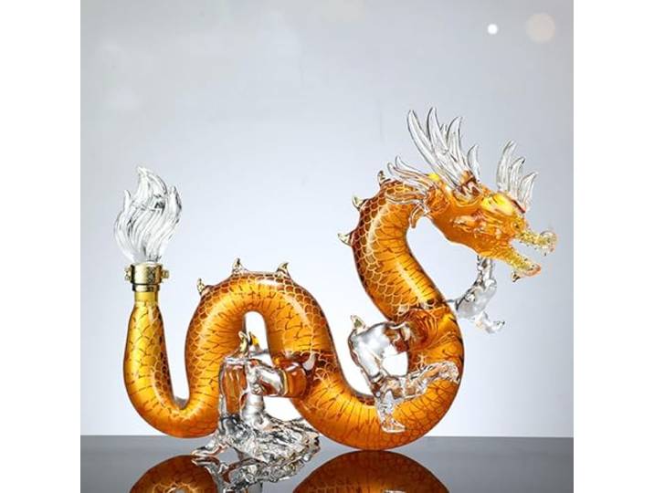 GUODDM Kunststatue – Chinesische Sternzeichen-Karaffe, Orientalischer Drache, Bleifreies Glas, Handgefertigt, Tischdekoration, Personalisierte Tier-Weinflasche