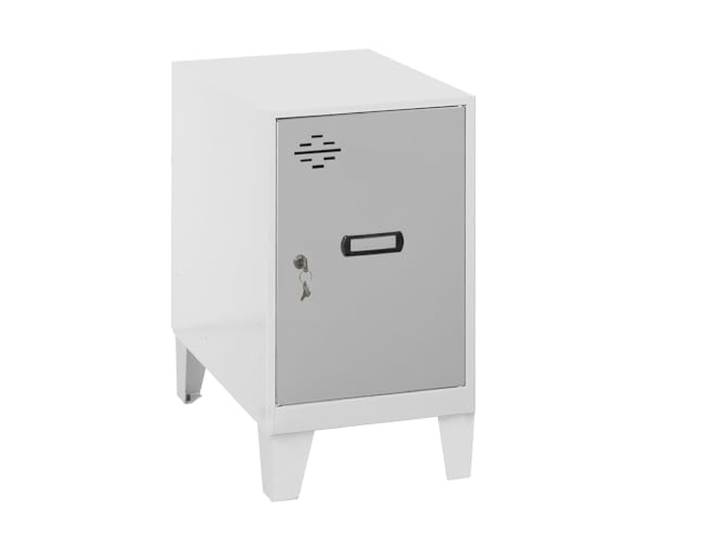 Simon Rack Simonlocker Kommode, klein, 575 x 300 x 500 mm Inklusive Füße, Korrosionsschutzfarbe, Lüftungsschlitz und Etikettierer, Weiß/Grau