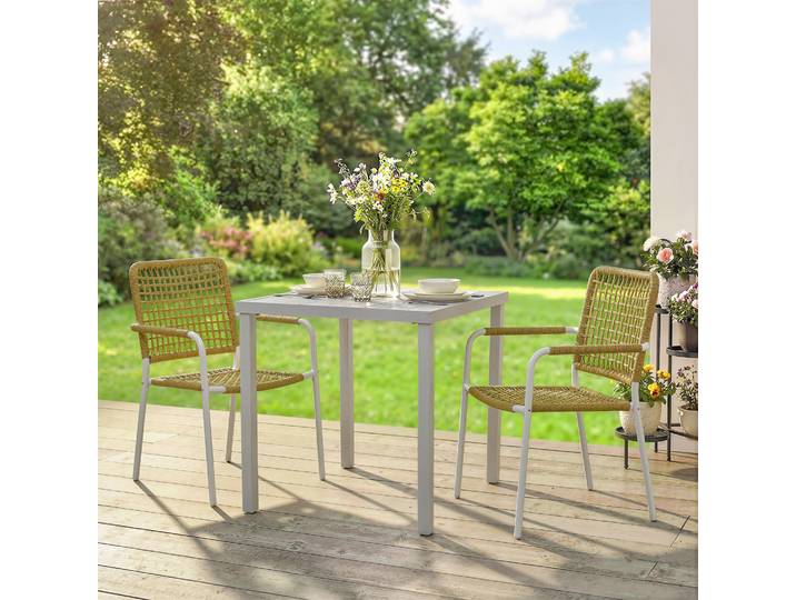 Outsunny Lot 2 Chaises Jardin Résine Tressée Jaune 55x57x82cm