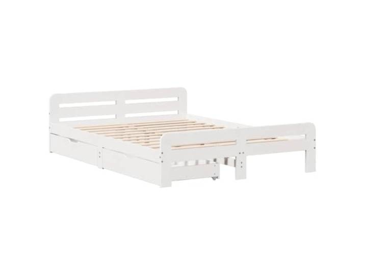 KTHLBRH Bett weiß 150 x 200 cm Massivholz Kiefer Mit Kopfteil, 2 Schubladen mit Rollen, Lattenrost, ohne Matratze
