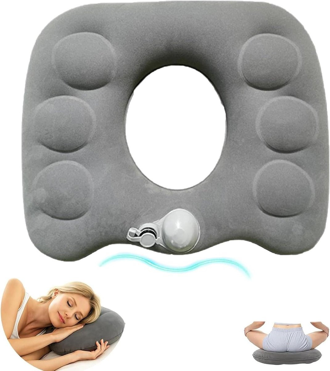 Grijs opblaasbaar zitkussen - Drukverlagend stuitkussen donut - 44 x 38 cm