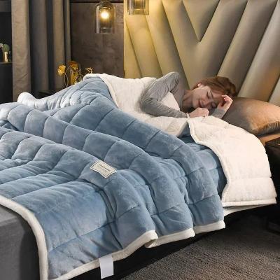 Uplifted Goods Luxury Flannel Fleece Blanket With Lambs Wool Lining f 79x90 In