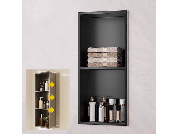 304 Edelstahl-Duschnische Ohne Fliesen Versenkter Wandschrank Badezimmer Und Wohnzimmer(Black,11x5x28in)