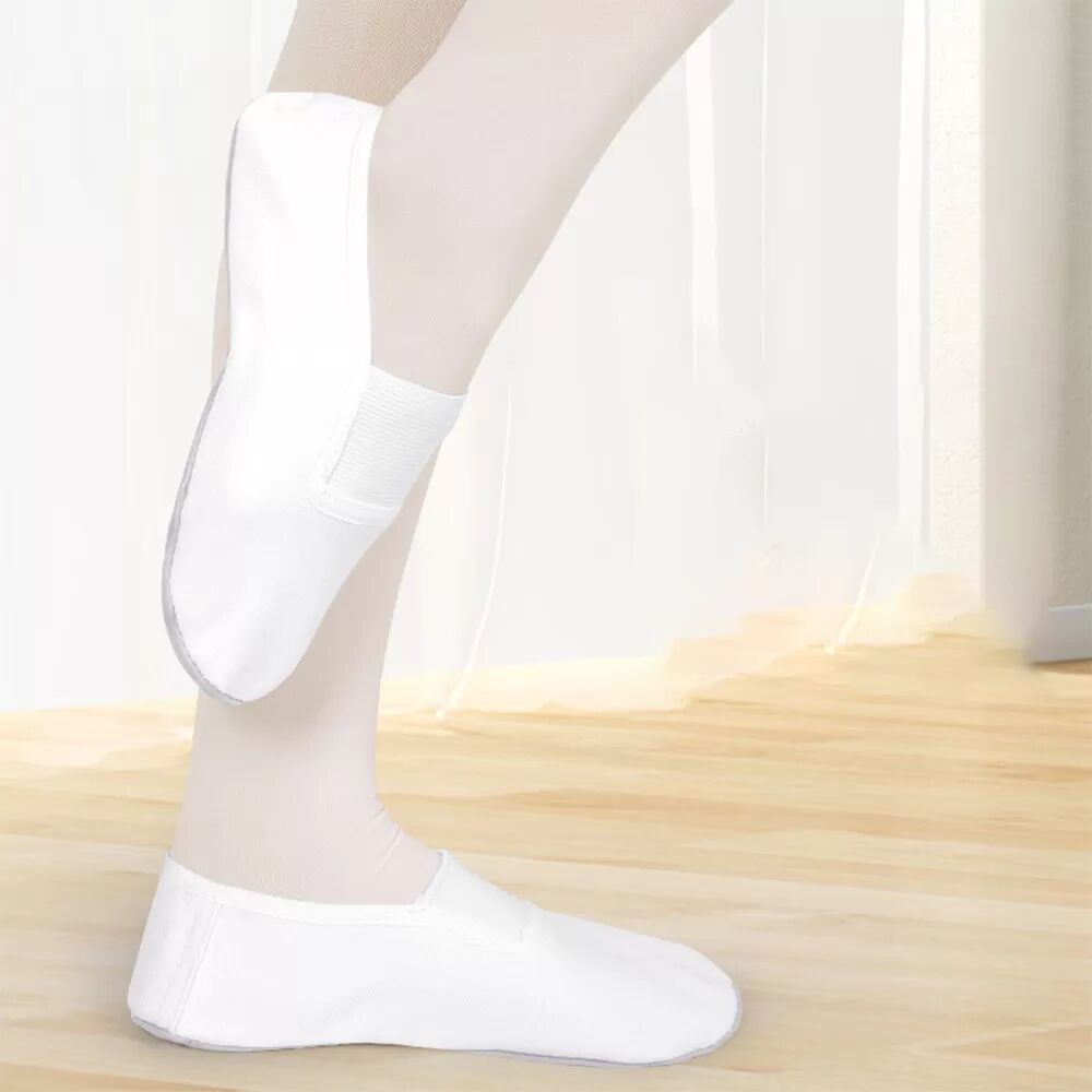 INF Weiße Canvas Ballettschuhe Gymnastik Tanzschuhe mit Ledersohle 35