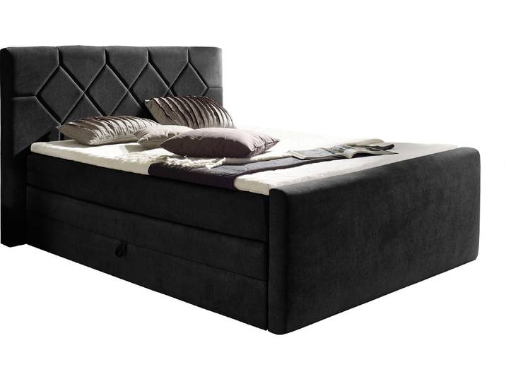 Boxspringbett HOME AFFAIRE Atlanta , schwarz, B:120cm L:221cm, Kunststoff, Massivholz, Stoff, Komplettbetten, Boxspringbett, inklusive Topper und Bettkasten