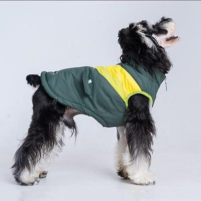 Stylische lila Hunde-Steppweste – Hundejacke im Chevron-Design – trendig warme Kleidung für kleine bis mittelgroße Hunde
