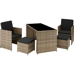 tectake Sitzgruppe PalerMo, Polyrattan, stabiles Stahlgestell, wasserabweisende Polster, schnelle Montage, , 5-teilig, natur